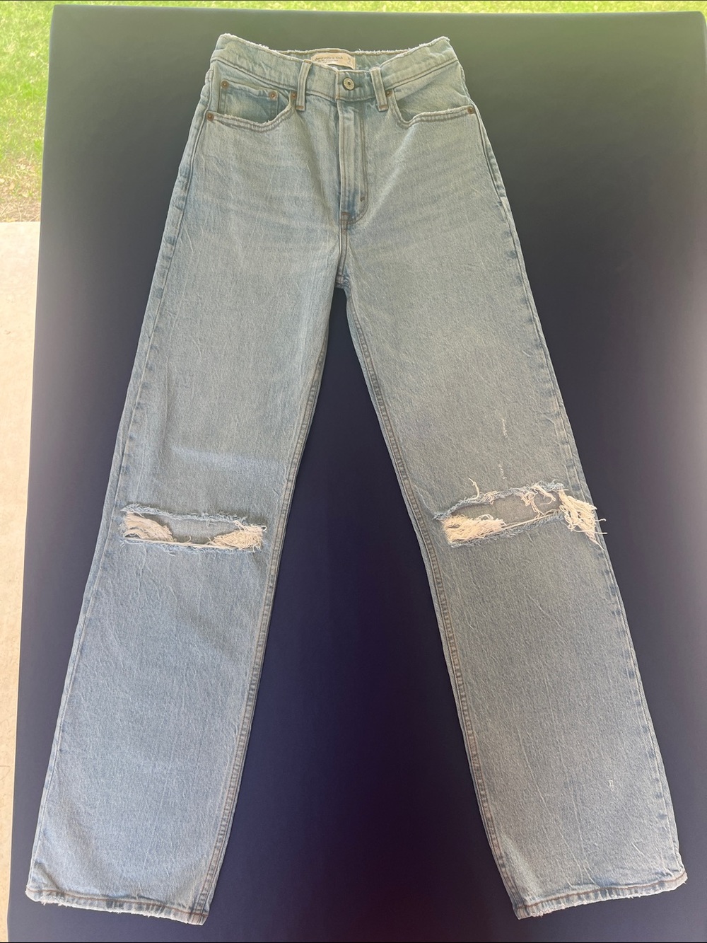 Abercrombie & Fitch Light Blue Distressed Straight-Leg Jeans